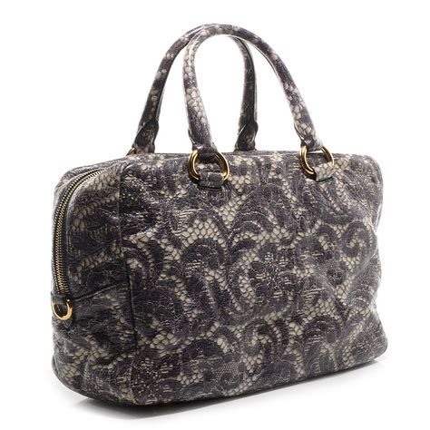 prada cervo lux print|PRADA Cervo Lux Print Lace Bauletto Bag Talco .